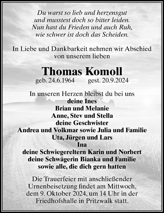 Traueranzeige von Thomas Komoll von Wochenspiegel