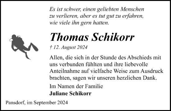 Traueranzeige von Thomas Schikorr von Lübecker Nachrichten