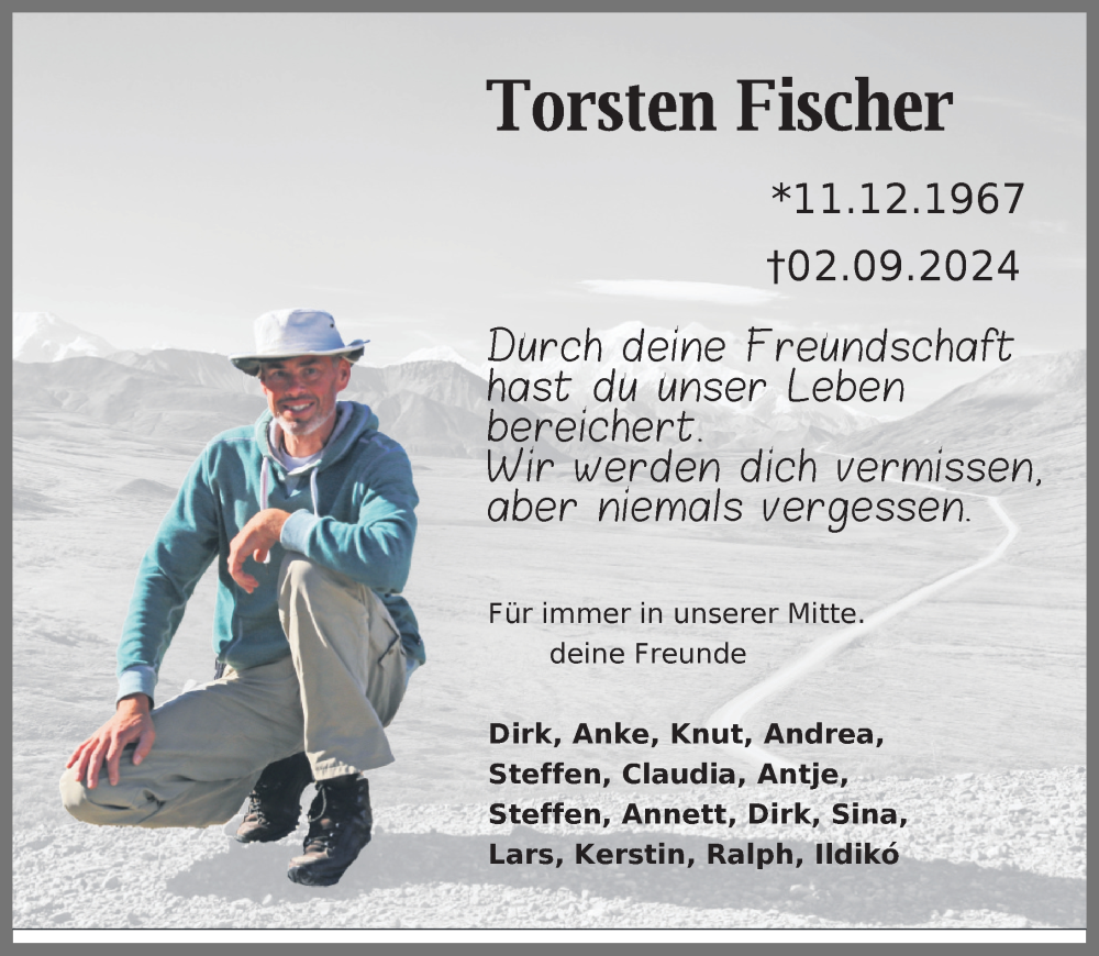  Traueranzeige für Torsten Fischer vom 21.09.2024 aus Leipziger Volkszeitung