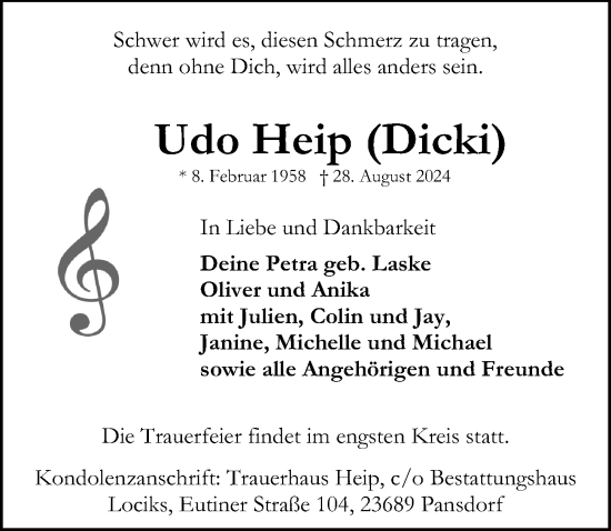 Traueranzeige von Udo Heip von Lübecker Nachrichten