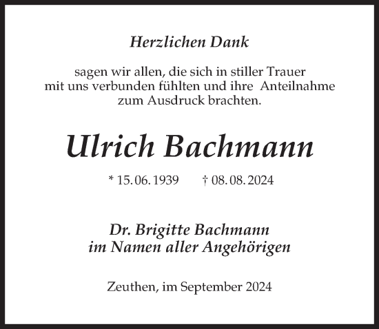 Traueranzeige von Ulrich Bachmann von Märkischen Allgemeine Zeitung