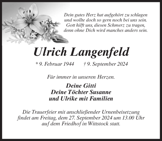 Traueranzeige von Ulrich Langenfeld von Wochenspiegel