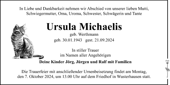 Traueranzeige von Ursula Michaelis von Wochenspiegel