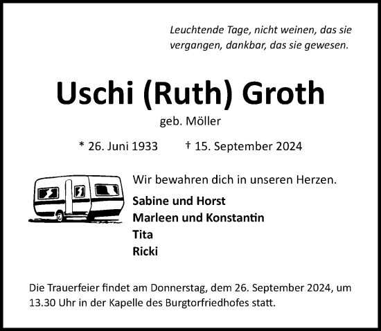 Traueranzeige von Uschi  Groth von Lübecker Nachrichten