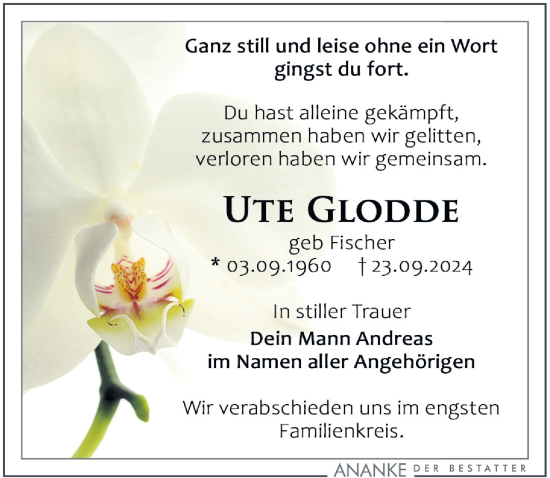 Traueranzeige von Ute Glodde von Leipziger Volkszeitung