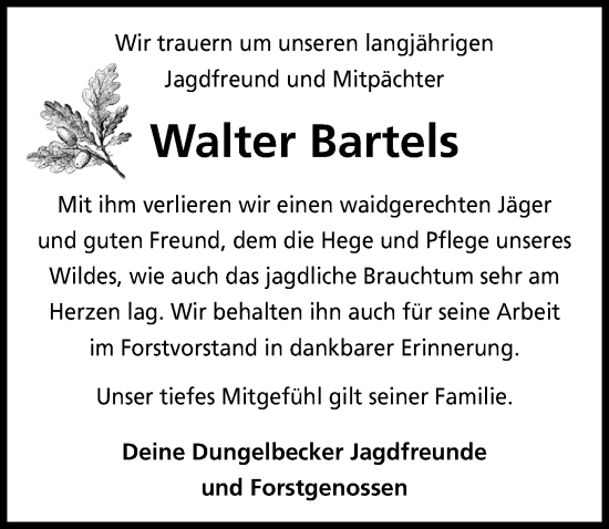 Traueranzeige von Walter Bartels von Peiner Allgemeine Zeitung