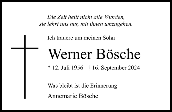 Traueranzeige von Werner Bösche von Aller Zeitung