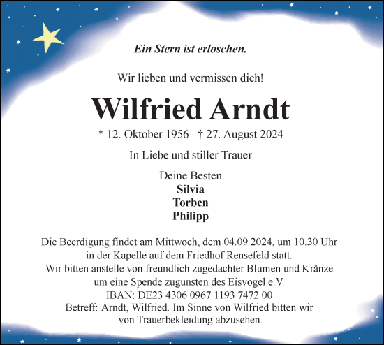 Traueranzeige von Wilfried Arndt von Lübecker Nachrichten