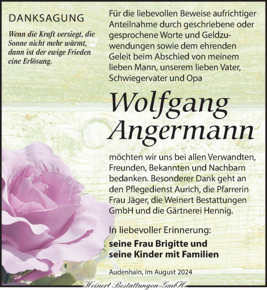 Traueranzeige von Wolfgang Angermann von Torgauer Zeitung