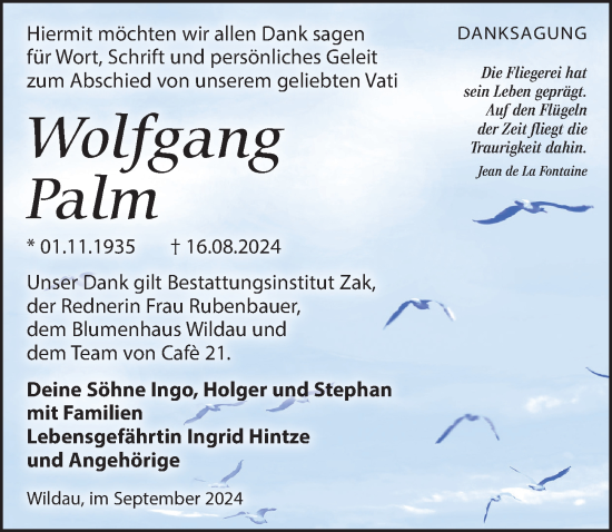 Traueranzeige von Wolfgang Palm von Märkischen Allgemeine Zeitung