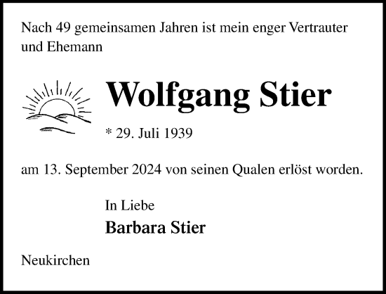 Traueranzeige von Wolfgang Stier von Lübecker Nachrichten