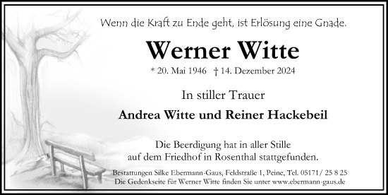 Traueranzeige von Werner Witte von Peiner Allgemeine Zeitung