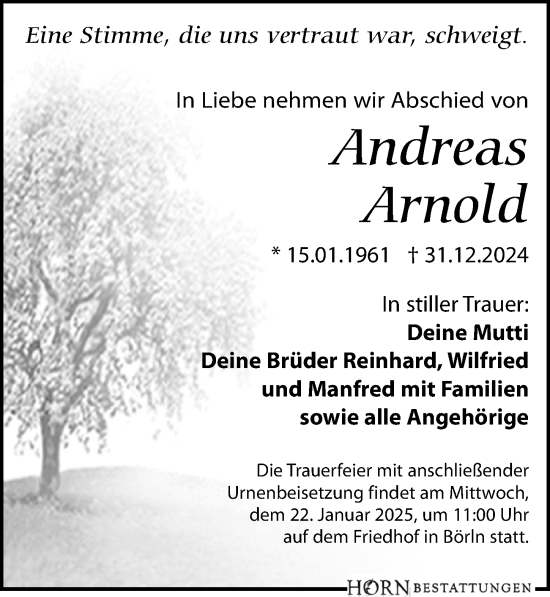 Traueranzeige von Andreas Arnold von Leipziger Volkszeitung