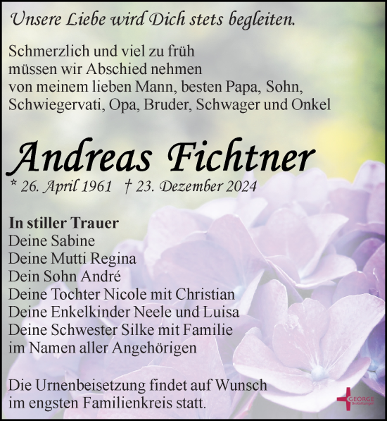 Traueranzeige von Andreas Fichtner von Leipziger Volkszeitung