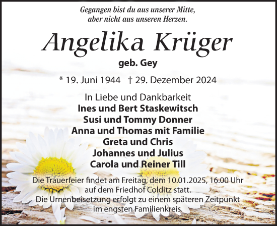 Traueranzeige von Angelika Krüger von Leipziger Volkszeitung