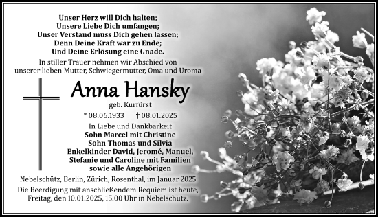 Traueranzeige von Anna Hansky von Sächsische Zeitung