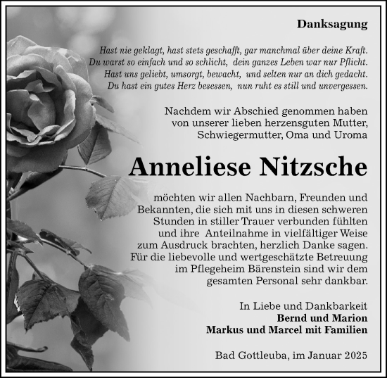 Traueranzeige von Anneliese Nitzsche von Sächsische Zeitung