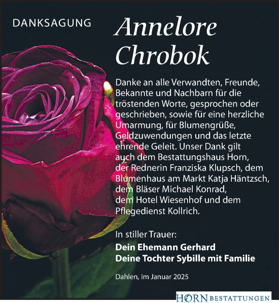 Traueranzeige von Annelore Chrobok von Leipziger Volkszeitung