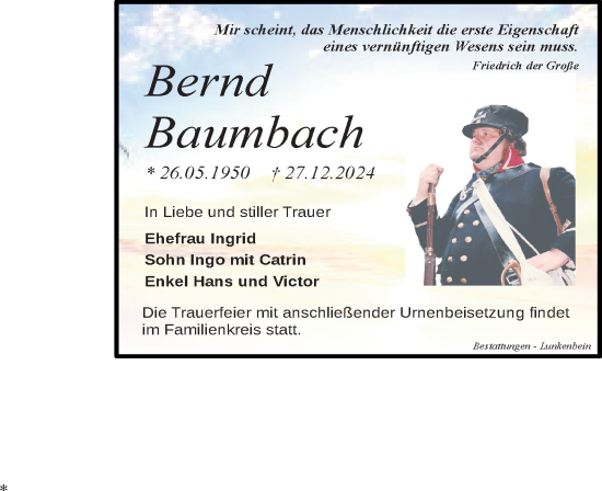 Traueranzeige von Bernd Baumbach von Leipziger Volkszeitung