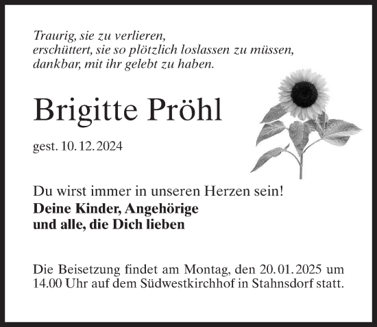 Traueranzeige von Brigitte Pröhl von Märkischen Allgemeine Zeitung