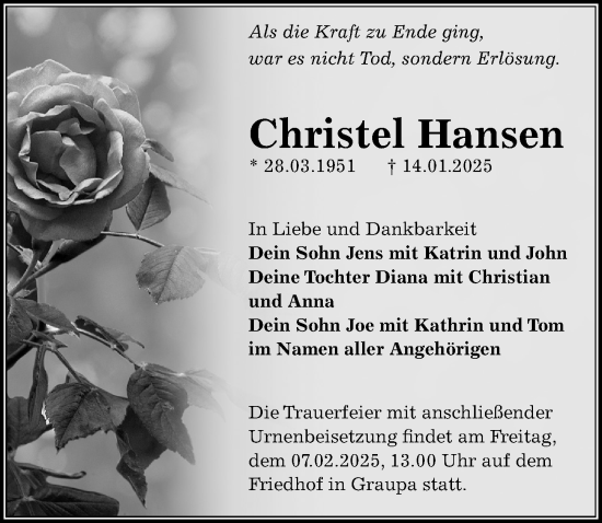 Traueranzeige von Christel Hansen von Sächsische Zeitung