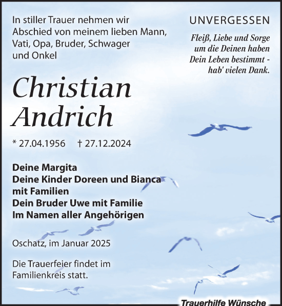 Traueranzeige von Christian Andrich von Leipziger Volkszeitung