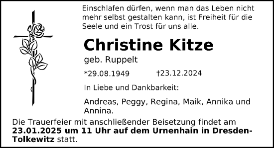 Traueranzeige von Christine Kitze von Leipziger Volkszeitung