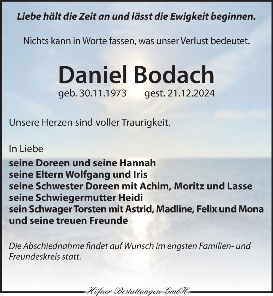  Traueranzeige für Daniel Bodach vom 11.01.2025 aus Torgauer Zeitung