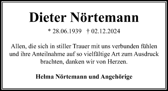 Traueranzeige von Dieter Nörtemann von Göttinger Tageblatt