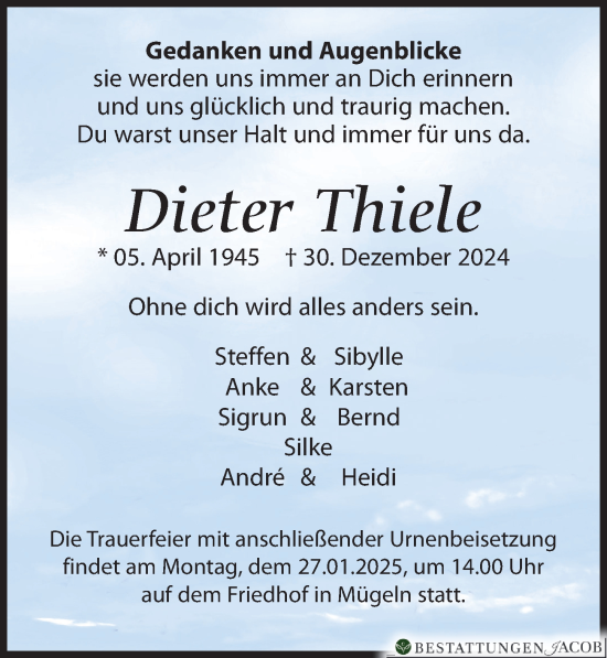 Traueranzeige von Dieter Thiele von Leipziger Volkszeitung