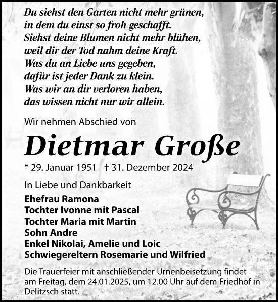 Traueranzeige von Dietmar Große von Leipziger Volkszeitung