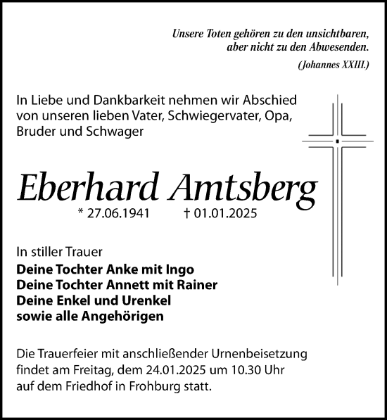 Traueranzeige von Eberhard Amtsberg von Leipziger Volkszeitung