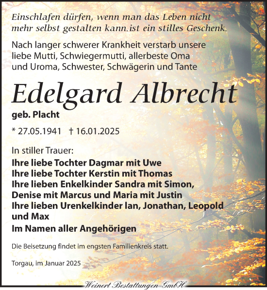 Traueranzeige von Edelgard Albrecht von Torgauer Zeitung