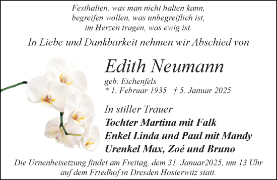 Traueranzeige von Edith Neumann von Sächsische Zeitung