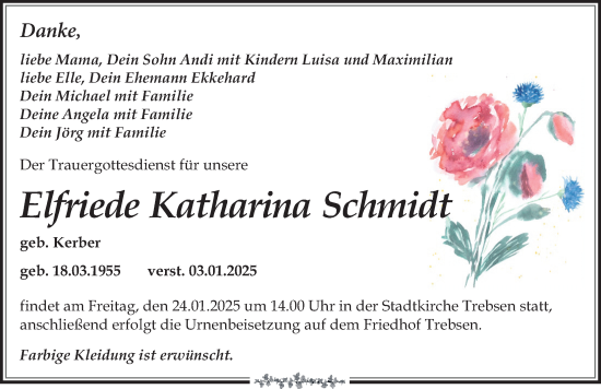 Traueranzeige von Elfriede Katharina Schmidt von Leipziger Volkszeitung