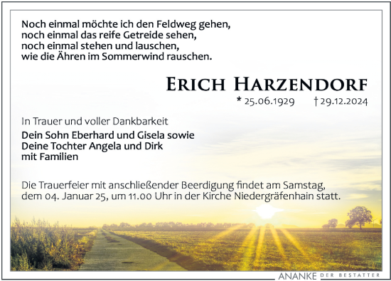 Traueranzeige von Erich Harzendorf von Leipziger Volkszeitung