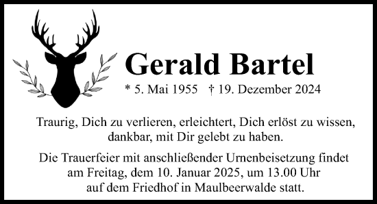 Traueranzeige von Gerald Bartel von Wochenspiegel