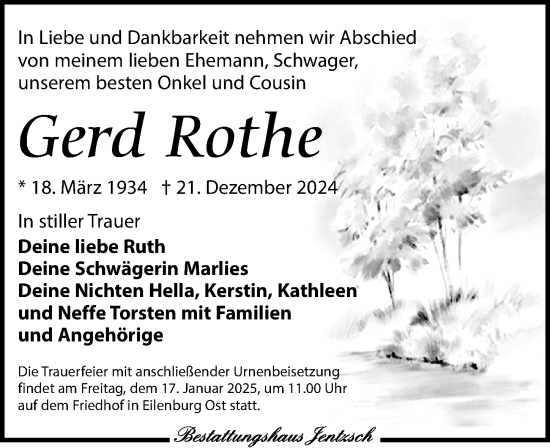 Traueranzeige von Gerd Rothe von Leipziger Volkszeitung