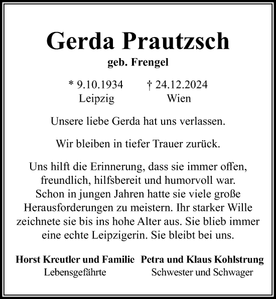 Traueranzeige von Gerda Prautzsch von Leipziger Volkszeitung