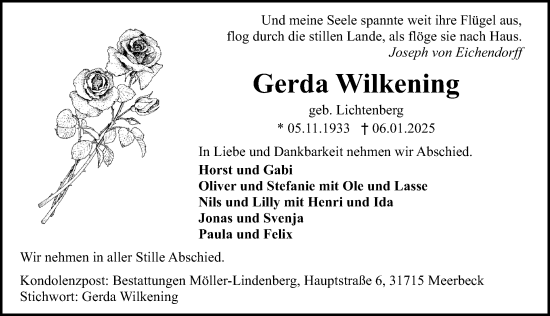 Traueranzeige von Gerda Wilkening von Schaumburger Nachrichten