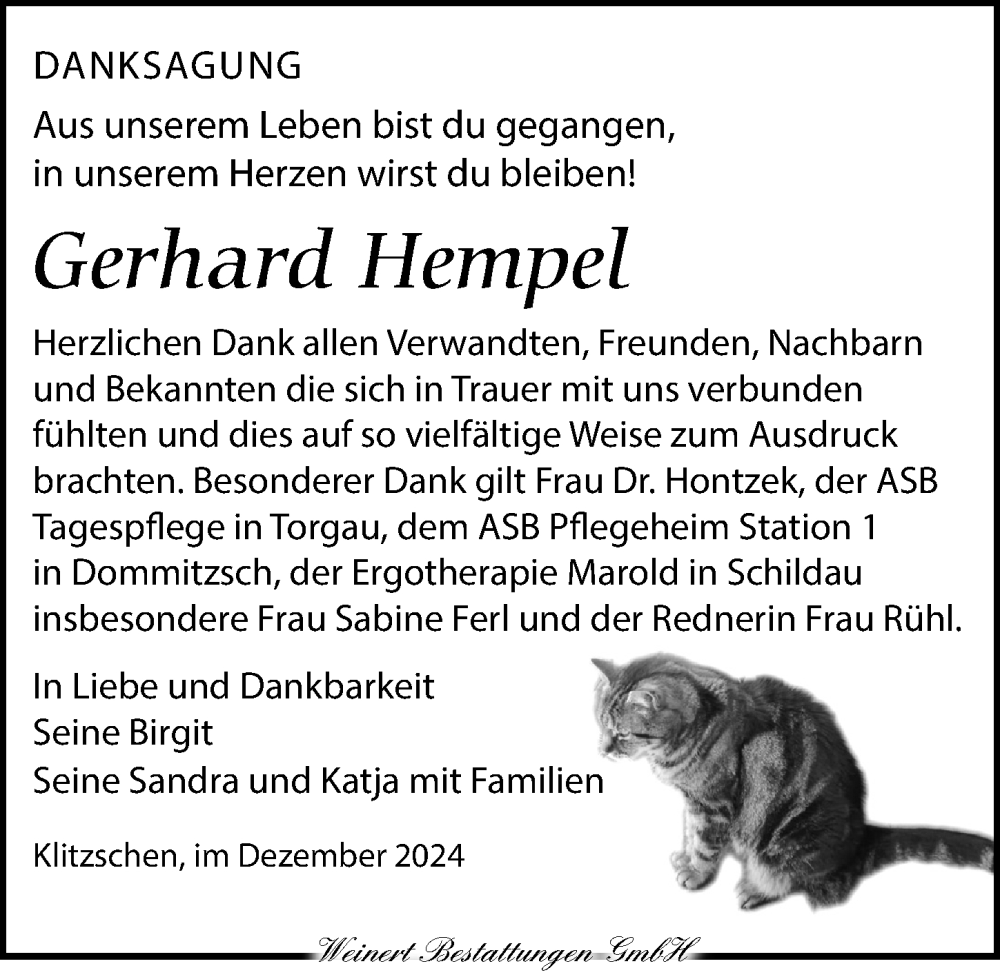  Traueranzeige für Gerhard Hempel vom 04.01.2025 aus Torgauer Zeitung