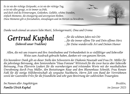 Traueranzeige von Gertrud Kuphal von Wochenspiegel