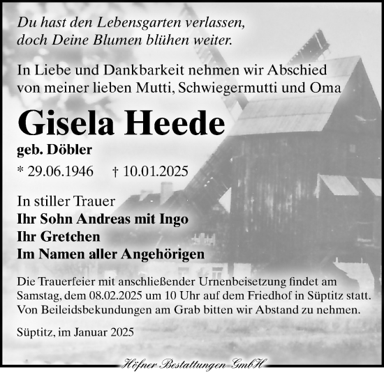 Traueranzeige von Gisela Heede von Torgauer Zeitung