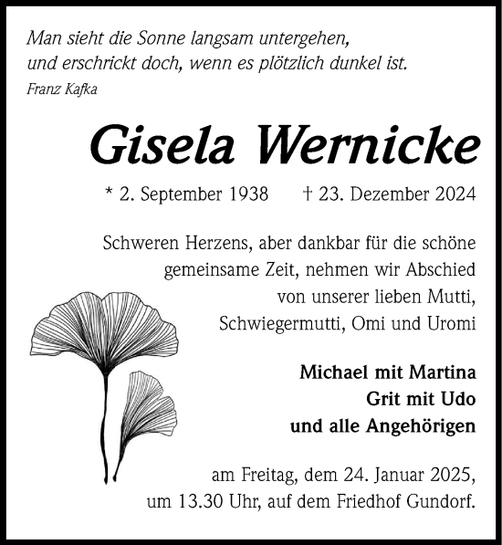 Traueranzeige von Gisela Wernicke von Leipziger Volkszeitung