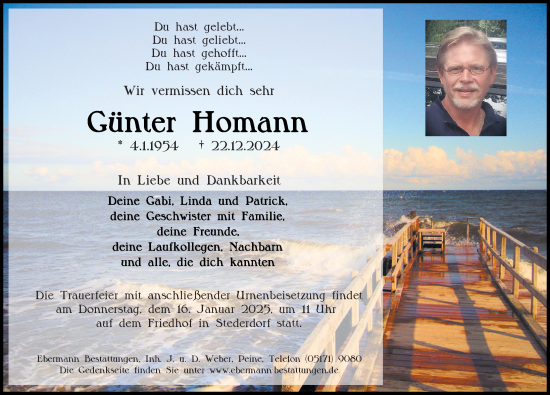 Traueranzeige von Günter Homann von Peiner Allgemeine Zeitung