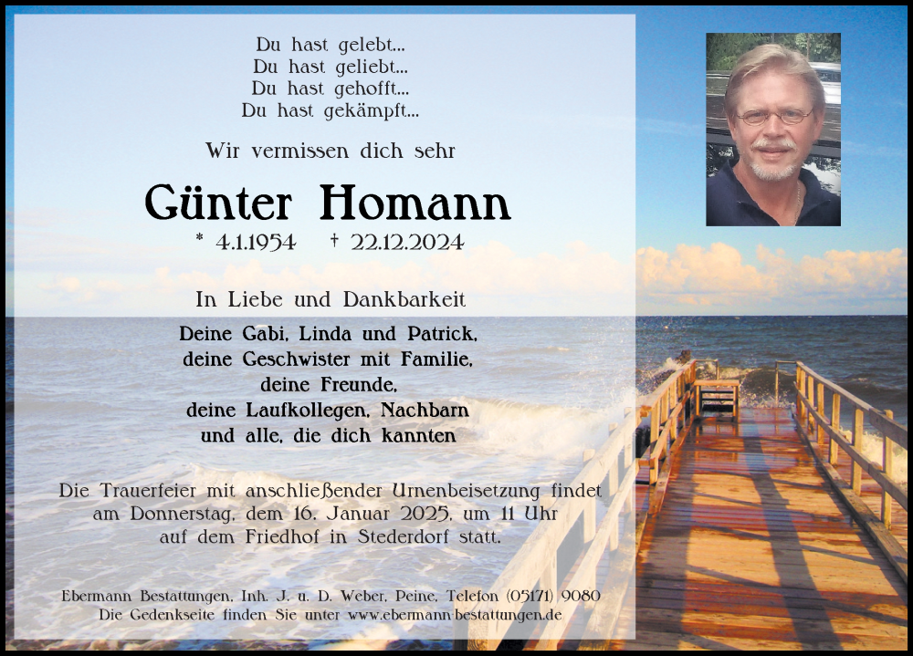  Traueranzeige für Günter Homann vom 04.01.2025 aus Peiner Allgemeine Zeitung