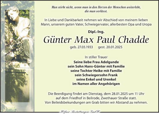 Traueranzeige von Günter Max Paul Chadde von Torgauer Zeitung