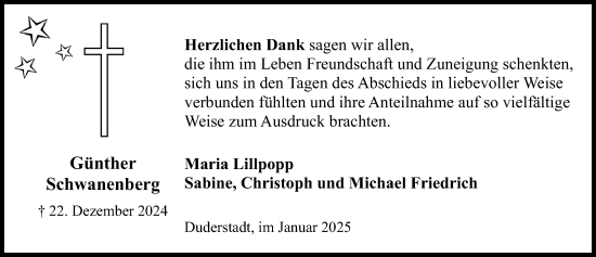 Traueranzeige von Günther Schwanenberg von Eichsfelder Tageblatt