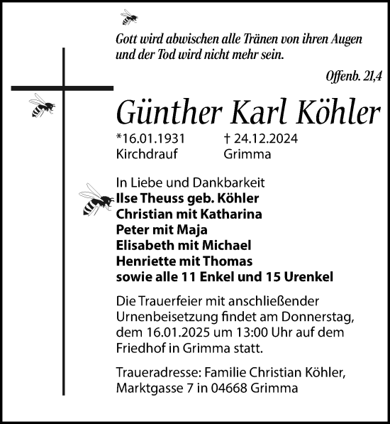 Traueranzeige von Günther Karl Köhler von Leipziger Volkszeitung