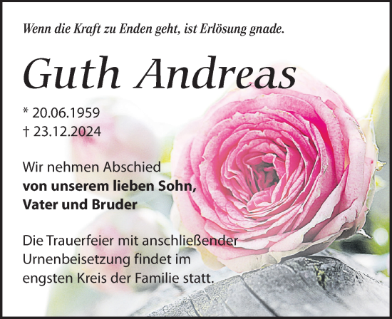 Traueranzeige von Guth Andreas von Leipziger Volkszeitung